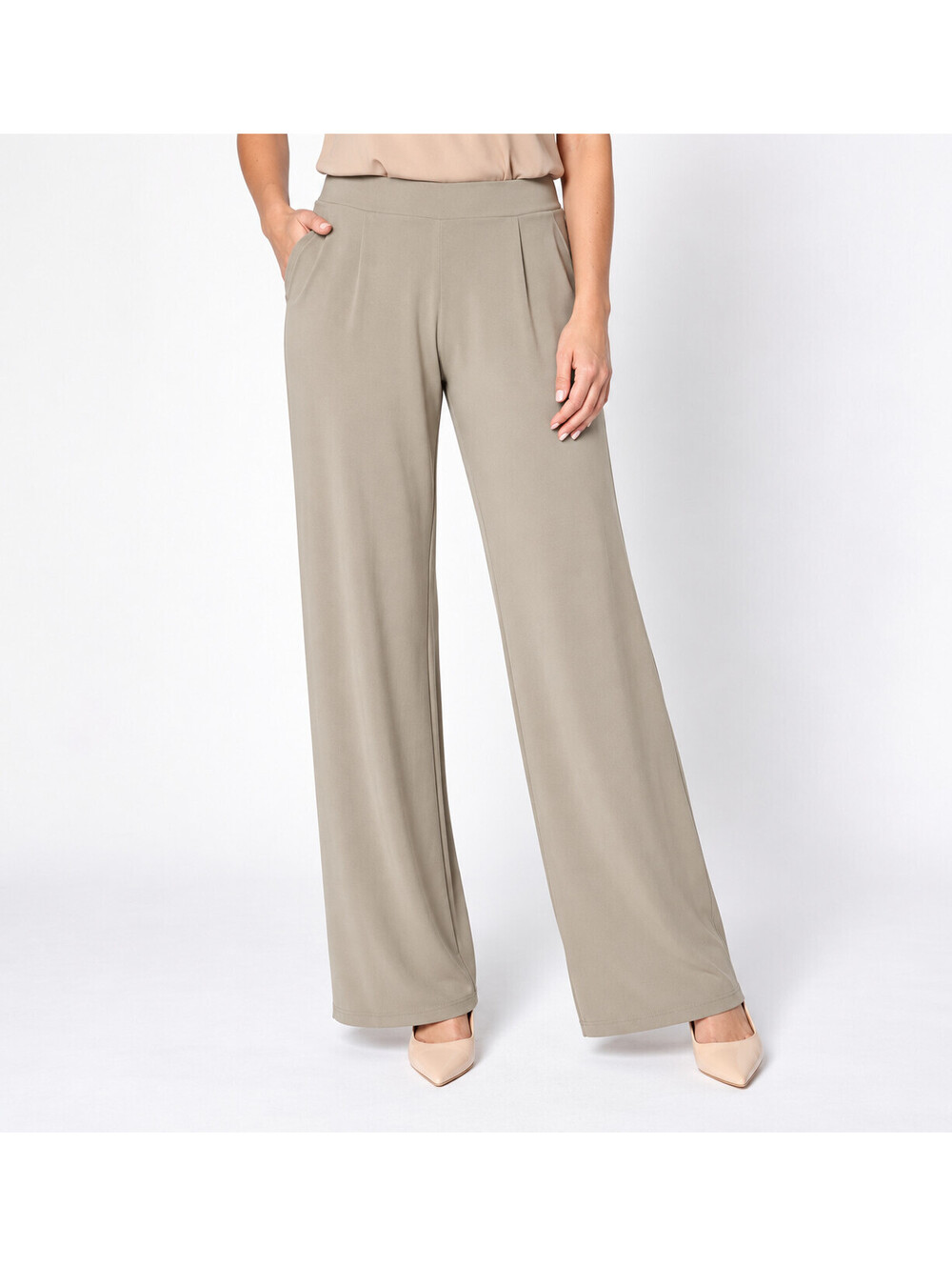 GRAVER Susan Graver LK Luxe Pull On Wide Leg Pants Soft Taupe, Petite X-Large